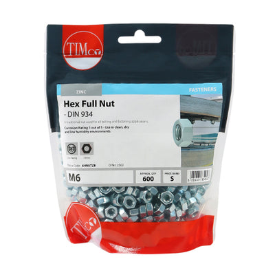 TIMco Hex Full Nuts DIN934 Silver - M6 - 600 Pieces