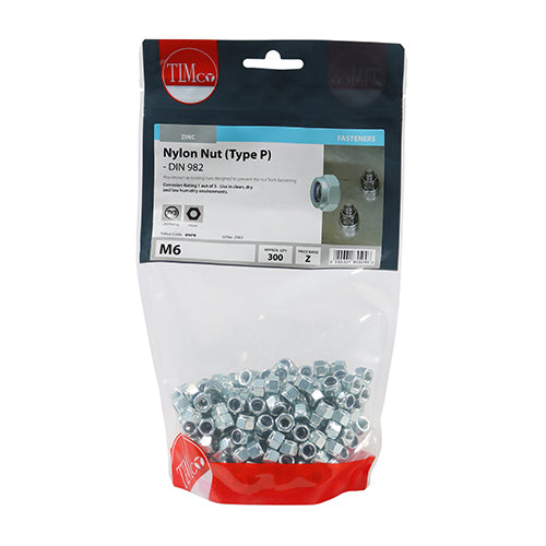 TIMco Nylon Insert Nuts Type P DIN982 Silver - M6 - 300 Pieces