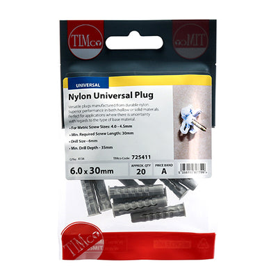 TIMco Nylon Universal Plugs - 6.0 x 30