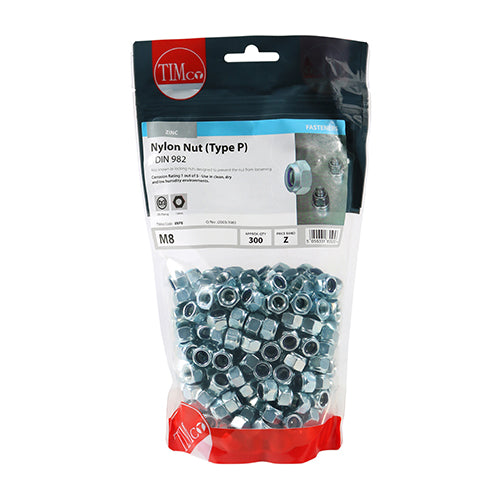 TIMco Nylon Insert Nuts Type P DIN982 Silver - M8 - 300 Pieces