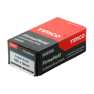 TIMCO FirmaHold Collated 16 Gauge Angled A2 Stainless Steel Brad Nails - 16g x 38 - Pack Quantity - 2000