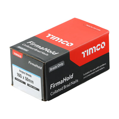 TIMCO FirmaHold Collated 16 Gauge Angled A2 Stainless Steel Brad Nails - 16g x 50 - Pack Quantity - 2000
