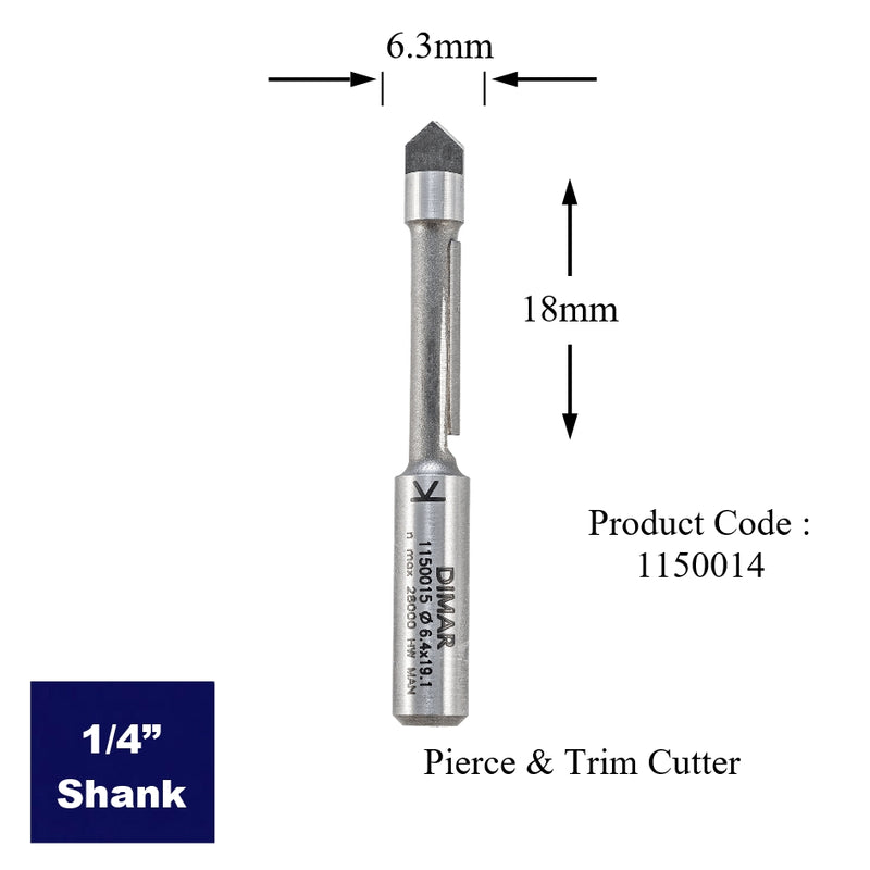 1/4" shank bearing guided pierce & trim cutter for laminate