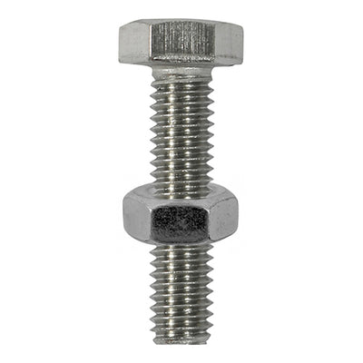 TIMco Set Screws DIN933 Hex & Nut DIN934 Silver A2 Stainless Steel - M10 x 50