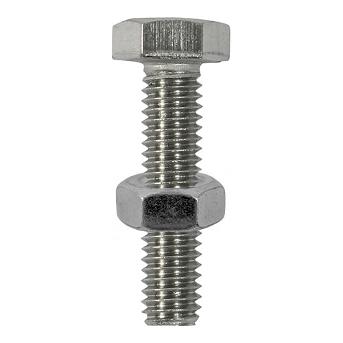 TIMco Set Screws DIN933 Hex & Nut DIN934 Silver A2 Stainless Steel - M10 x 50