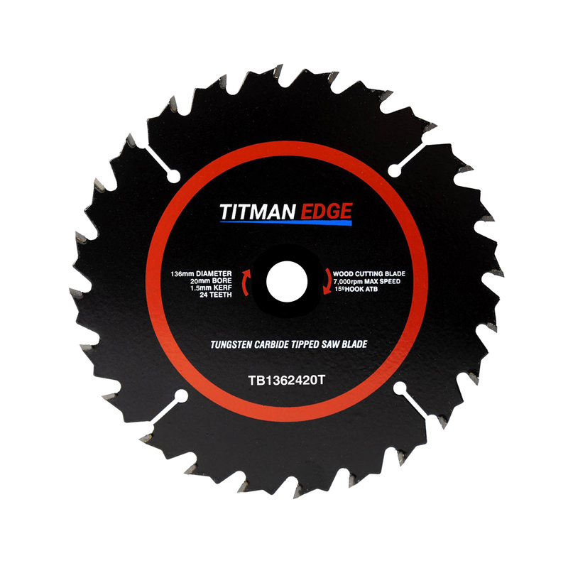 Titman Edge TCT Thin Kerf Circular Saw Blade 136mm x 20mm x 24 Tooth - TB1362420T