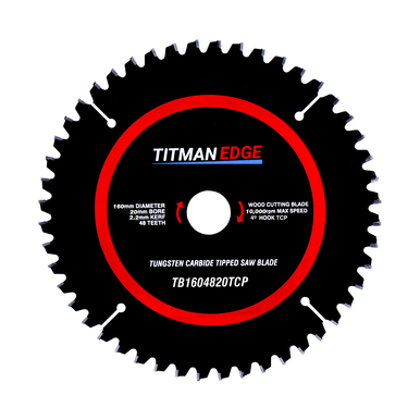 Titman Edge TCT Fine Finish Plunge Saw Blade 160mm x 20mm x 48 Tooth - TB1604820TCP