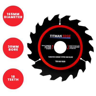 Titman Edge TCT Medium Finish Circular Saw Blade 165mm x 30mm x 18 Tooth - TB1651830