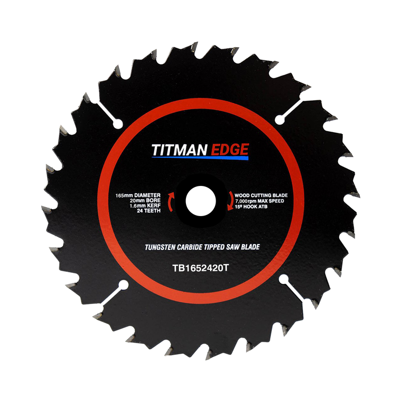 Titman Edge TCT Thin Kerf Circular Saw Blade 165mm x 20mm x 24 Tooth - TB1652420T