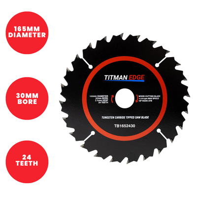Titman Edge TCT Medium Finish Circular Saw Blade 165mm x 30mm x 24 Tooth - TB1652430