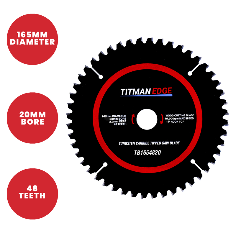 Titman Edge TCT Fine Finish Circular Saw Blade 165mm x 20mm x 48 Tooth - TB1654820