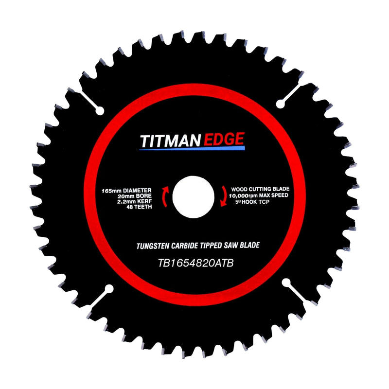 Titman Edge TCT Thin Kerf Fine Finish Circular Saw Blade 165mm x 20mm x 48 Tooth - TB1654820ATB