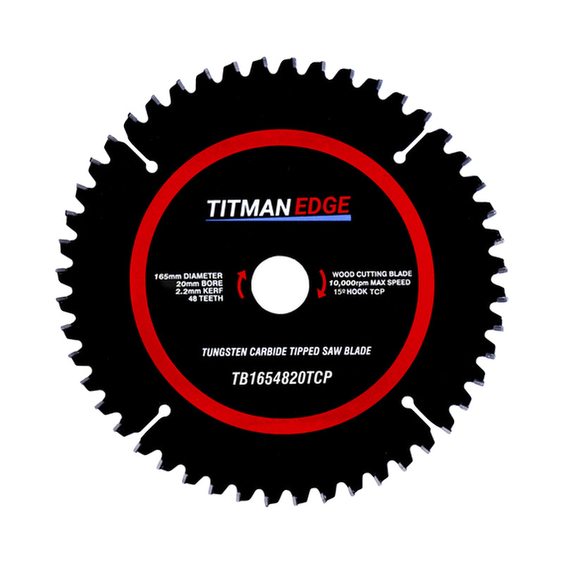 Titman Edge TCT Thin Kerf Fine Finish Circular Saw Blade 165mm x 20mm x 48 Tooth - TB1654820TCP