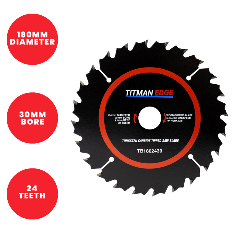 Titman Edge TCT General Purpose Saw Blade 180mm x 30mm x 24 Tooth - TB1802430