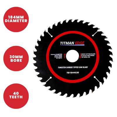 Titman Edge TCT General Purpose Saw Blade 184mm x 30mm x 40 Tooth - TB1844030