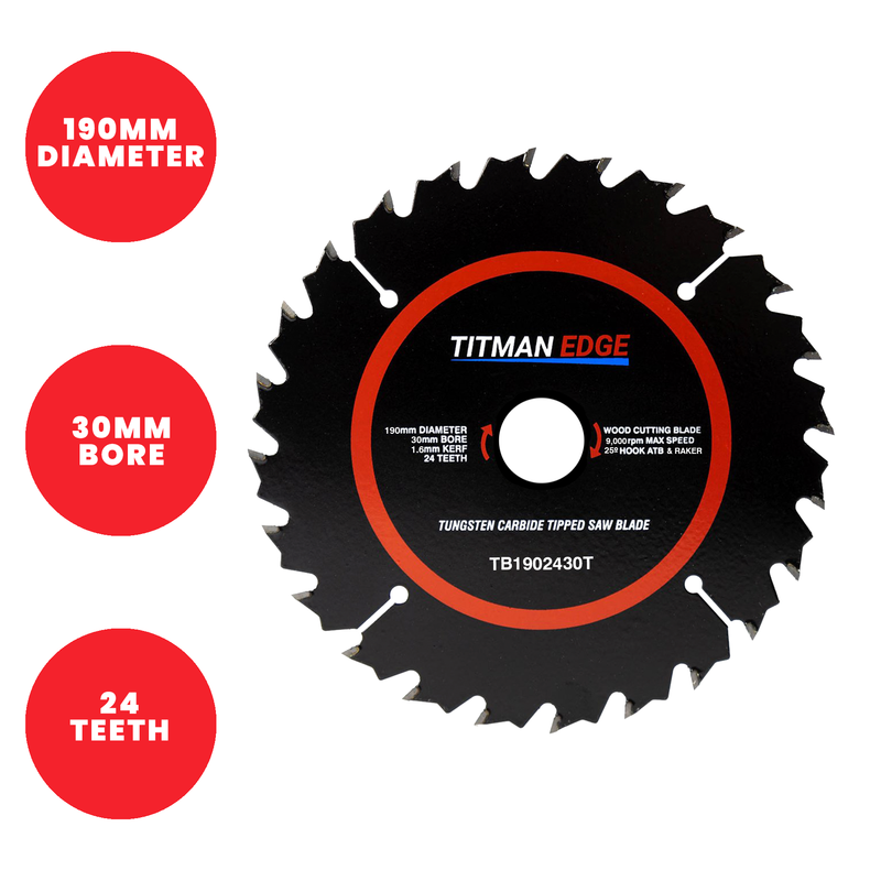 Titman Edge TCT Thin Kerf Saw Blade 190mm x 30mm x 24 Tooth - TB1902430T