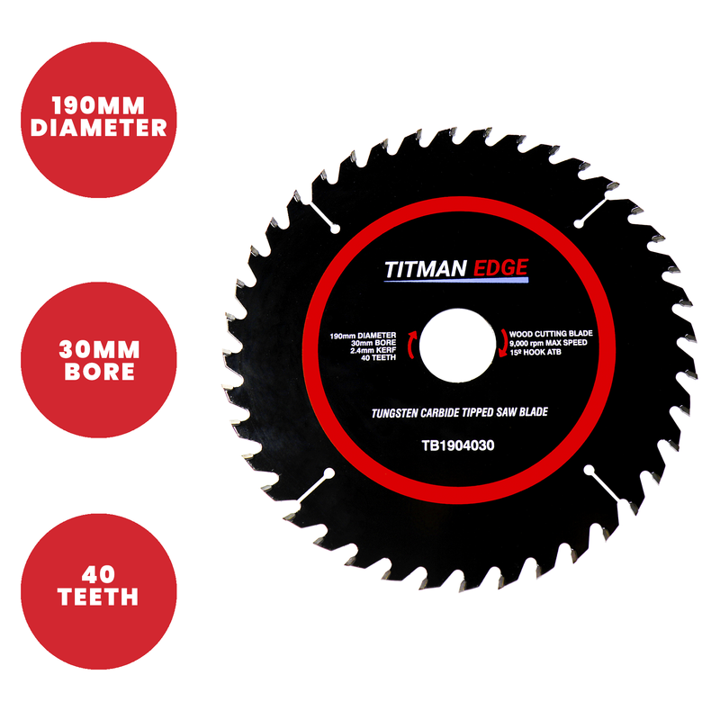 Titman Edge TCT Saw Blade 190mm x 30mm x 40 Tooth - TB1904030