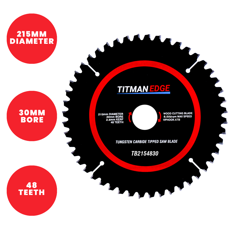 Titman Edge TCT Saw Blade 215mm x 30mm x 48 Tooth - TB2154830