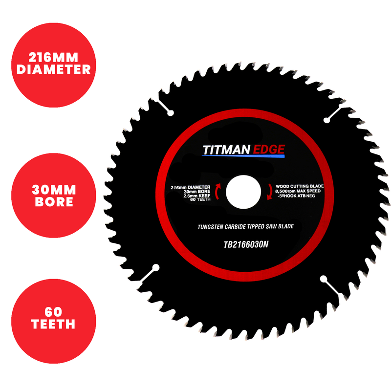 Titman Edge TCT Mitre Saw Blade 216mm x 30mm x 60 Tooth - TB2166030N