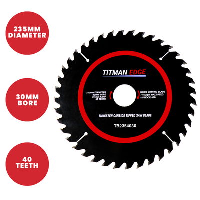 Titman Edge Tools TCT Medium Finish Crosscutting Saw Blade  235mm x 30mm x 40 Tooth bore TCT - TB2354030
