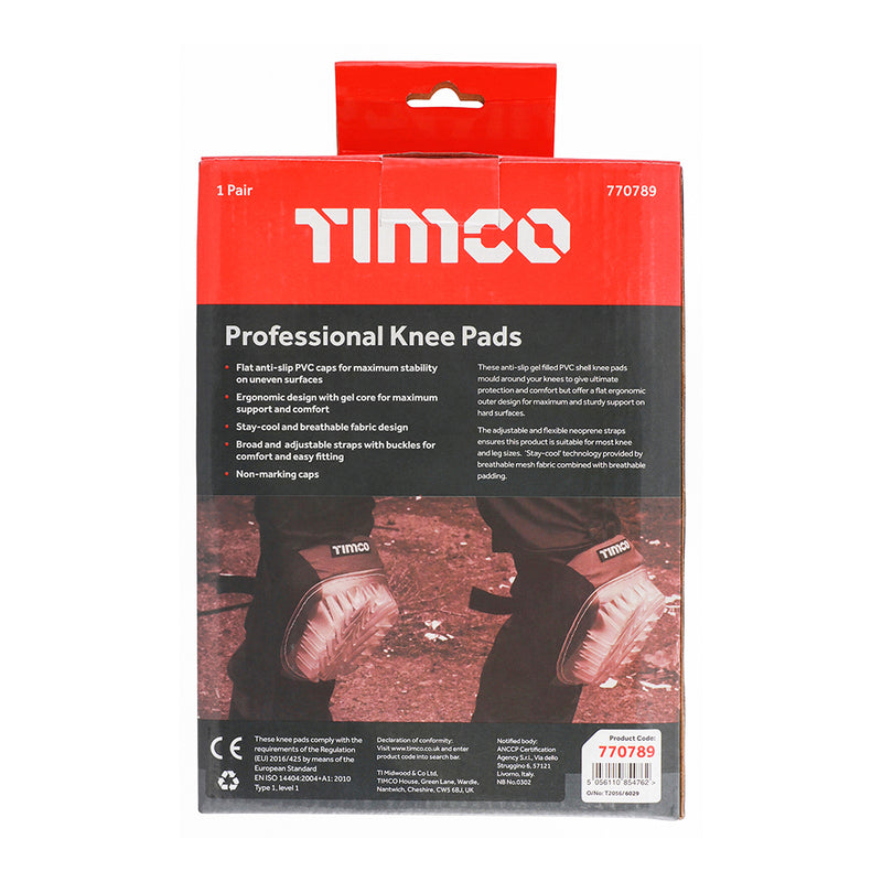 TIMCO Professional Anti-Slip and Anti-Rock Knee Pads with Gel Protection, Velcro Fastening. Pair