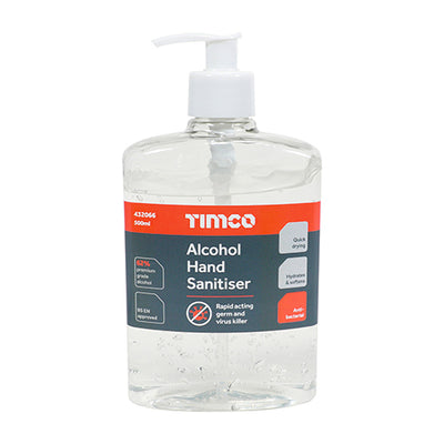 TIMCO Alcohol Hand Sanitiser Gel Pump Bottle Kills 99.99% of Bacteria Moisturising Medical Grade Antibacterial - 500ml