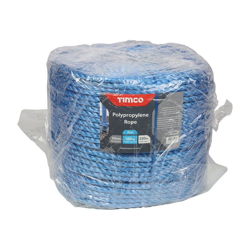 TIMco Blue Polypropylene Rope Long Coil - 10mm x 220m - 1 Piece