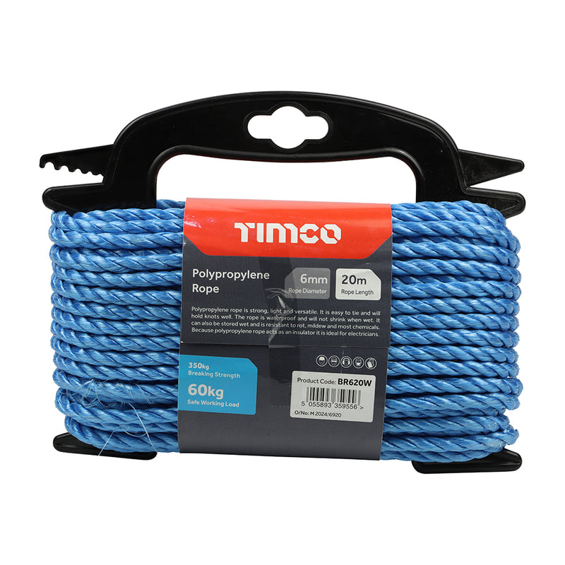TIMco Blue Polypropylene Rope on Winder - 6mm x 20m - 1 Piece