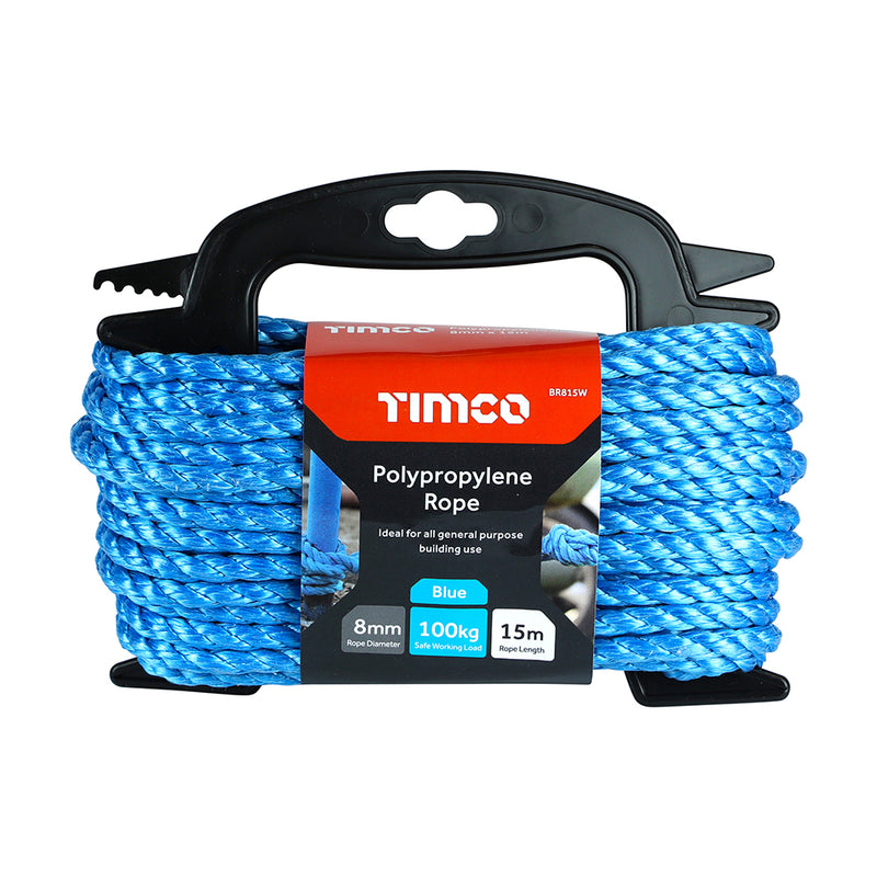 TIMco Blue Polypropylene Rope on Winder - 8mm x 15m - 1 Piece