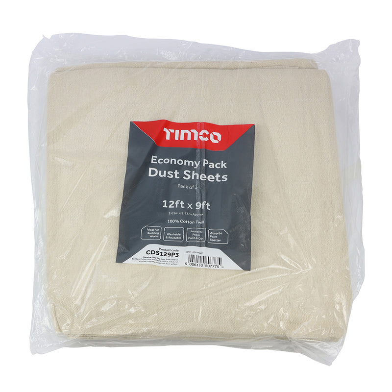 TIMCO Cotton Twill Dust Sheet - 12ft x 9ft - 3 pack