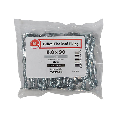 TIMCO Helical Flat Roof Fixing Silver - 8.0 x 90