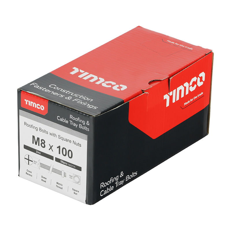 TIMco Roofing Bolts & Square Nuts Silver - M8 x 180