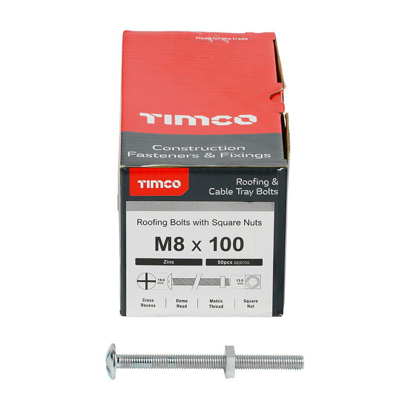 TIMco Roofing Bolts & Square Nuts Silver - M8 x 180