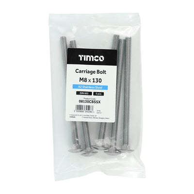 TIMco Carriage Bolts DIN603 A2 Stainless Steel - M8 x 40