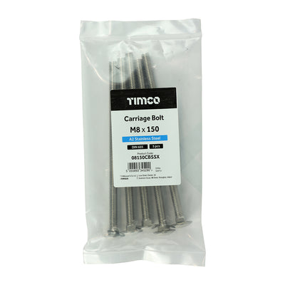 TIMco Carriage Bolts DIN603 A2 Stainless Steel - M8 x 150