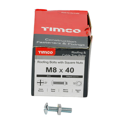 TIMco Roofing Bolts & Square Nuts Silver - M8 x 50