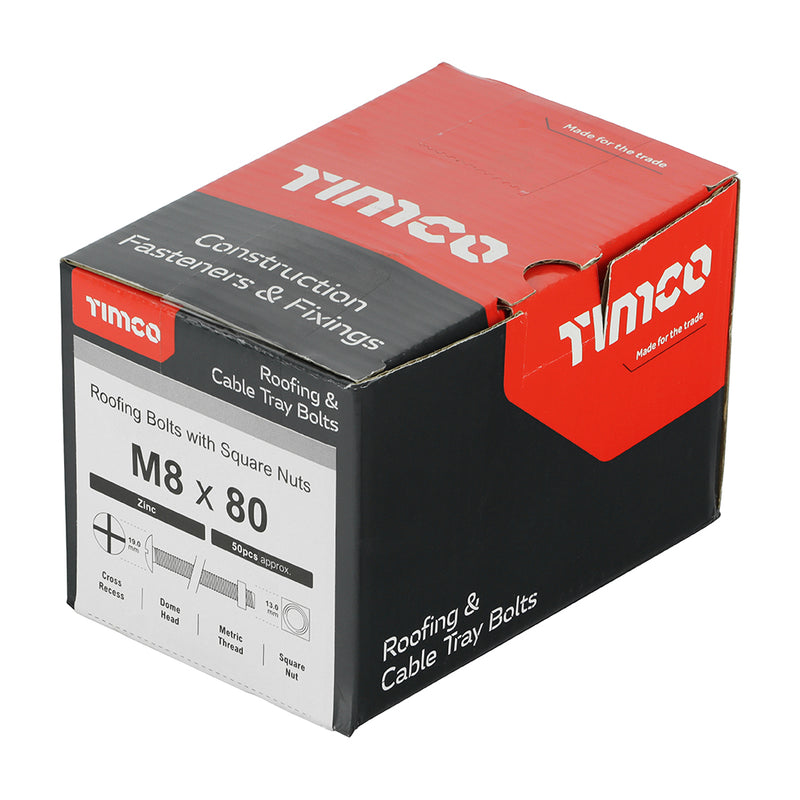 TIMco Roofing Bolts & Square Nuts Silver - M8 x 80