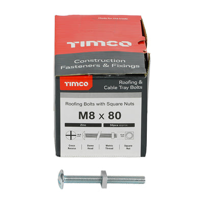 TIMco Roofing Bolts & Square Nuts Silver - M8 x 80