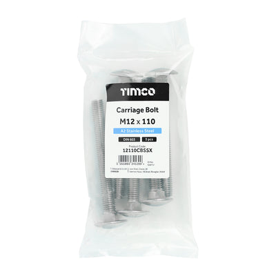 TIMco Carriage Bolts DIN603 A2 Stainless Steel - M12 x 110