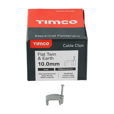 TIMco Flat & Twin Cable Clips Grey - To fit 10.0mm