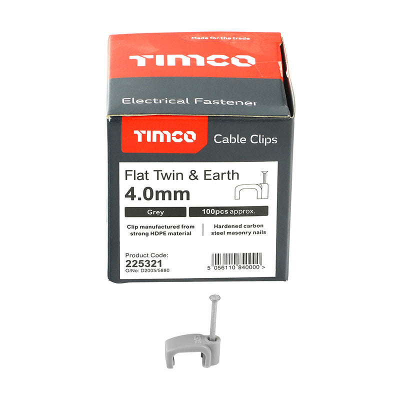 TIMco Flat & Twin Cable Clips Grey - To fit 4.0mm