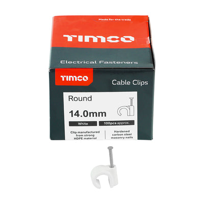 TIMco Round Cable Clips White - To fit 14.0mm