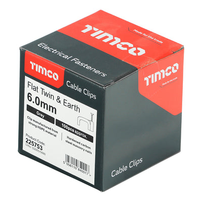 TIMco Flat & Twin Cable Clips Grey - To fit 6.0mm