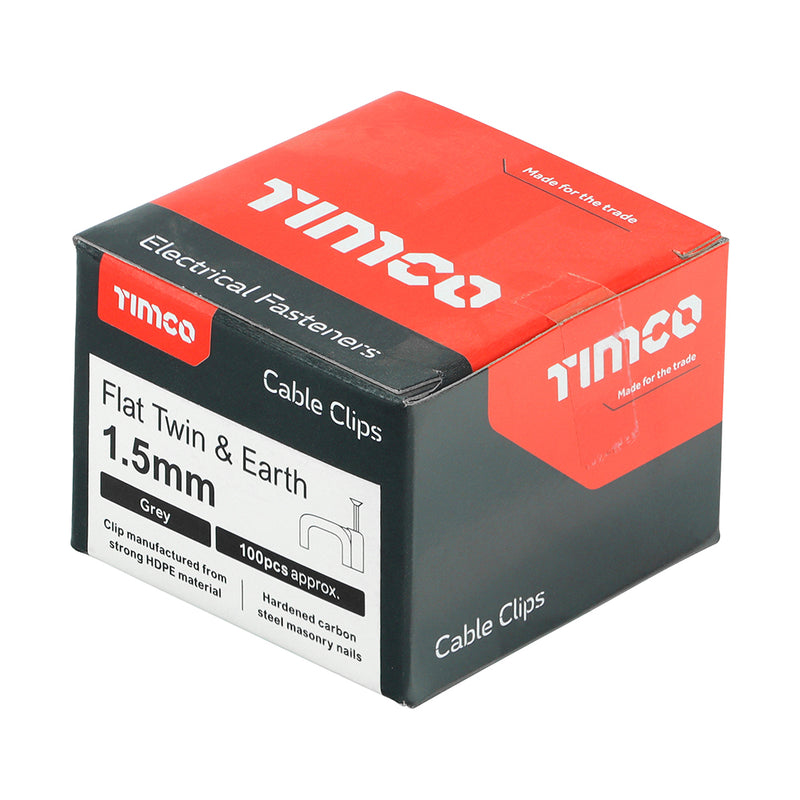 TIMco Flat & Twin Cable Clips Grey - To fit 1.5mm