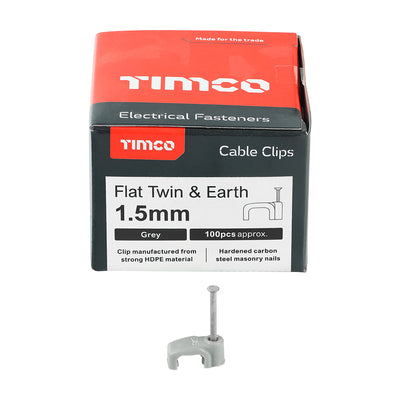 TIMco Flat & Twin Cable Clips Grey - To fit 1.5mm