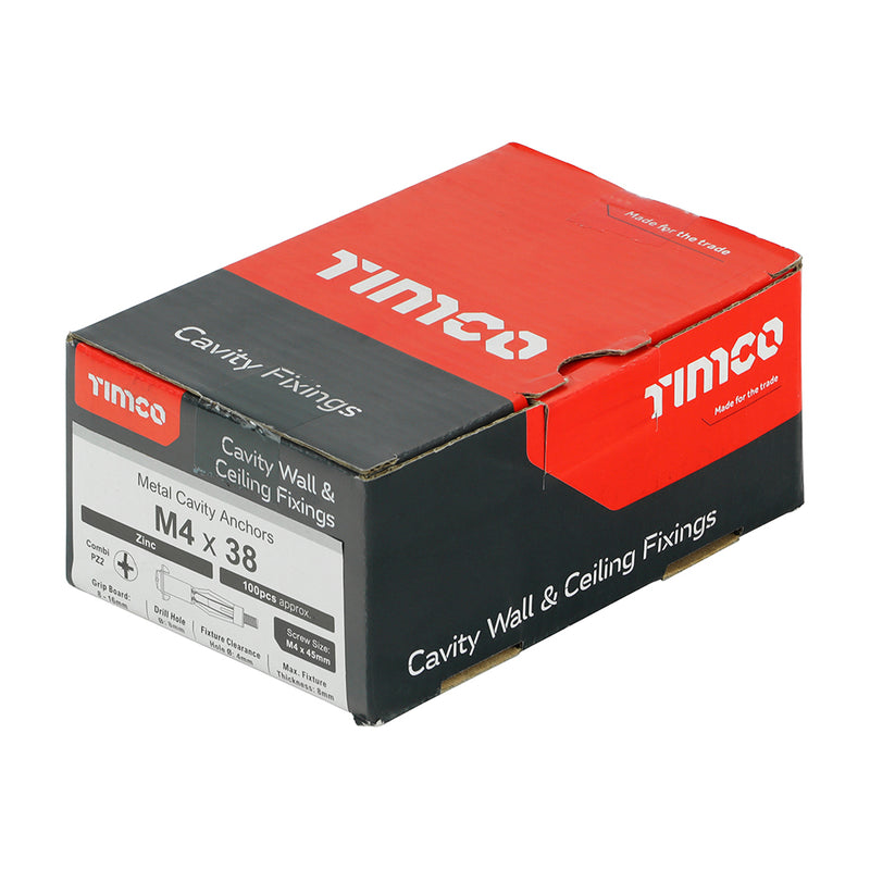 TIMco Metal Cavity Anchors Silver - M4 x 38 (45mm Screw)