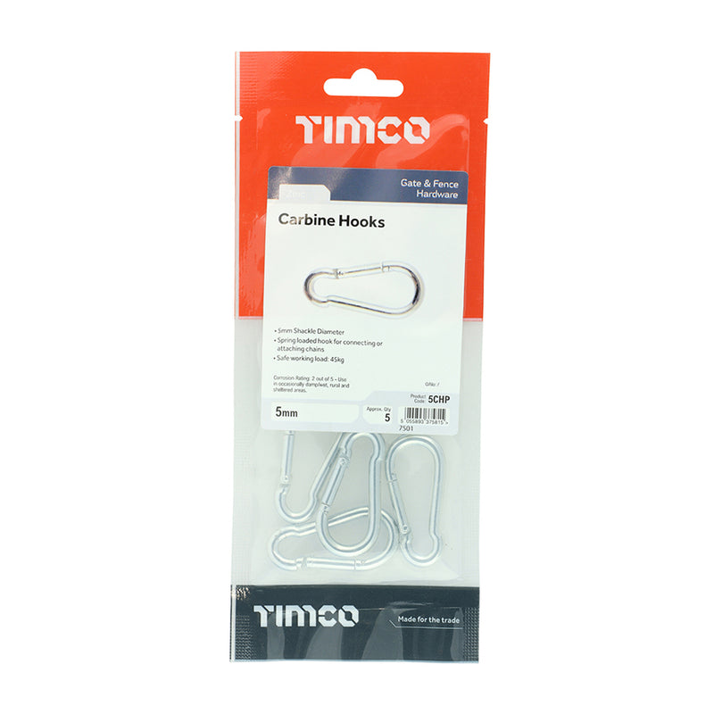 TIMCO Carbine Hooks Silver - 5mm - Pack Quantity 5