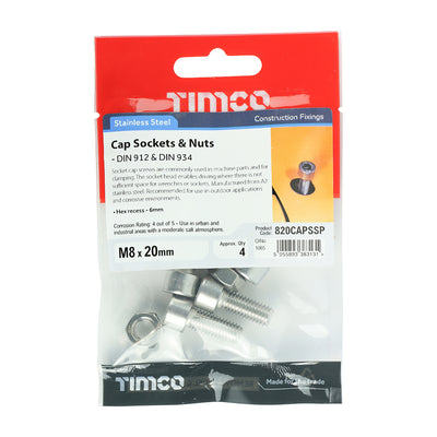 TIMco Cap Socket Screws DIN912 A2 Stainless Steel - M8 x 25