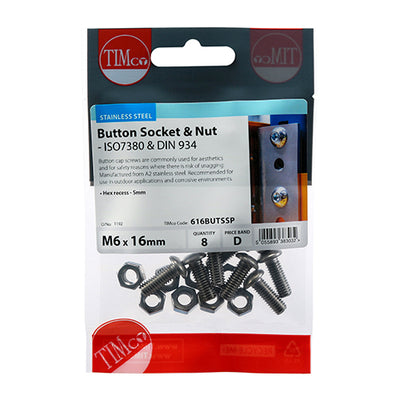 TIMco Button Socket Screws ISO7380 A2 Stainless Steel - M6 x 16