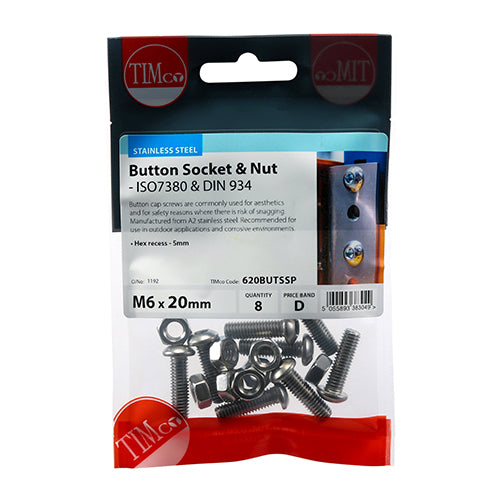 TIMco Button Socket Screws ISO7380 A2 Stainless Steel - M6 x 20 - 10 Pieces